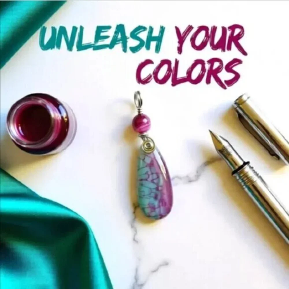 STUNNING COLOR! OOAK Teal Pink Orchid Purple Veined Agate Teardrop Pendant